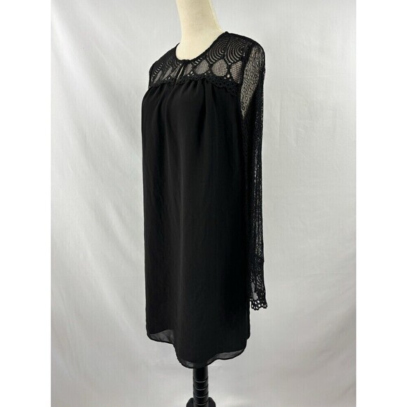 Reiss Callista Mini Dress Black 6 Lace Sleeves Sheer Lined - Picture 7 of 7